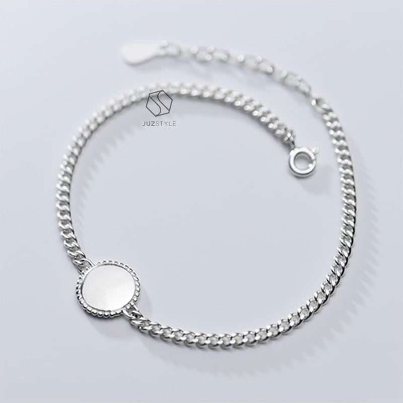  Lắc tay bạc Vintage chain with circle tag 