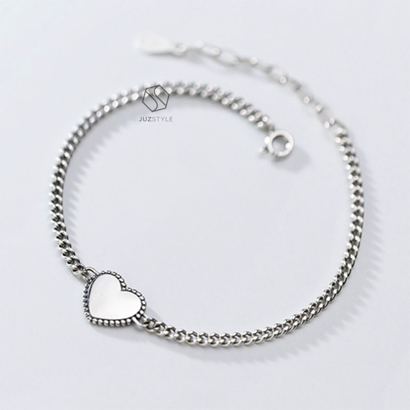  Lắc tay bạc Vintage chain with heart tag 