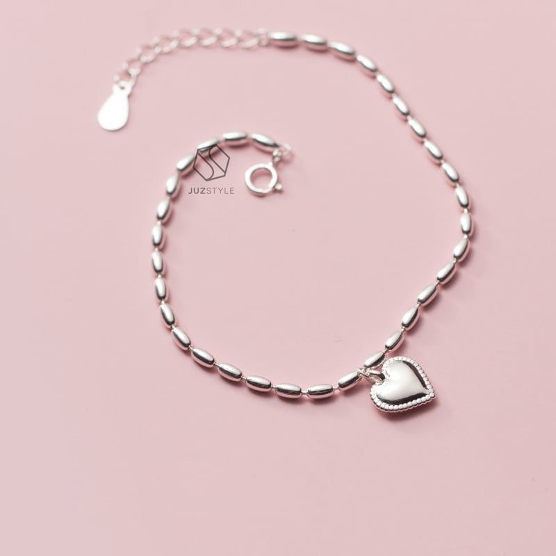  Lắc tay bạc Oval ball chain with heart tag 
