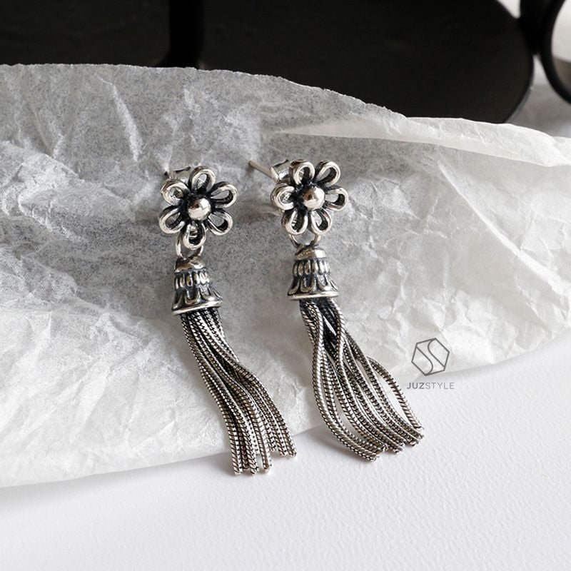  Bông tai bạc Vintage flower tassel 