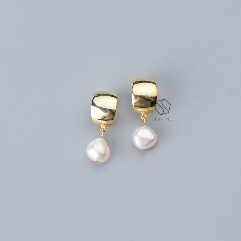  Bông tai bạc C-type artificial pearl 
