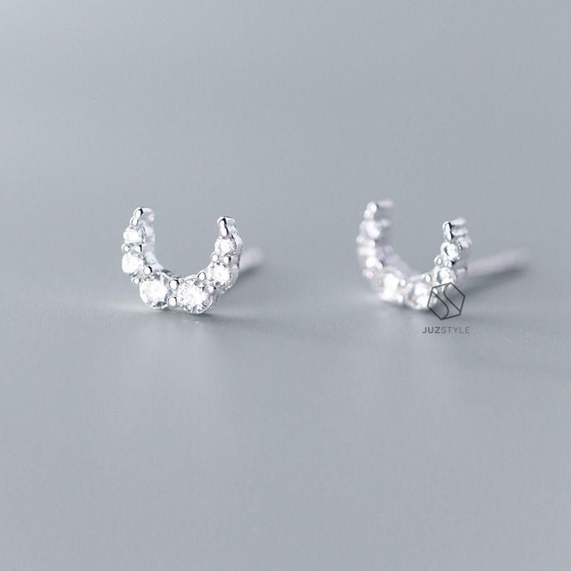  Bông tai bạc CZ crescent moon 