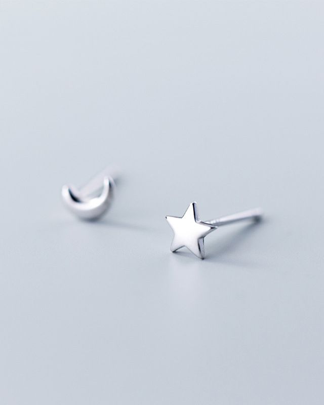 Bông tai bạc Crescent & star 