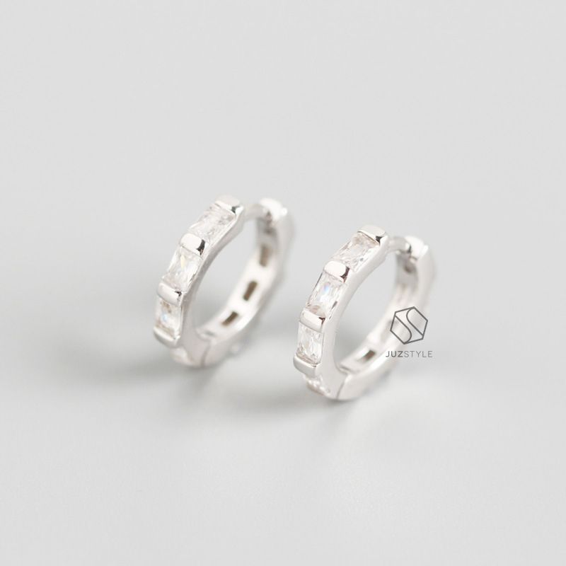  Bông tai bạc Rectangle CZ hoop 
