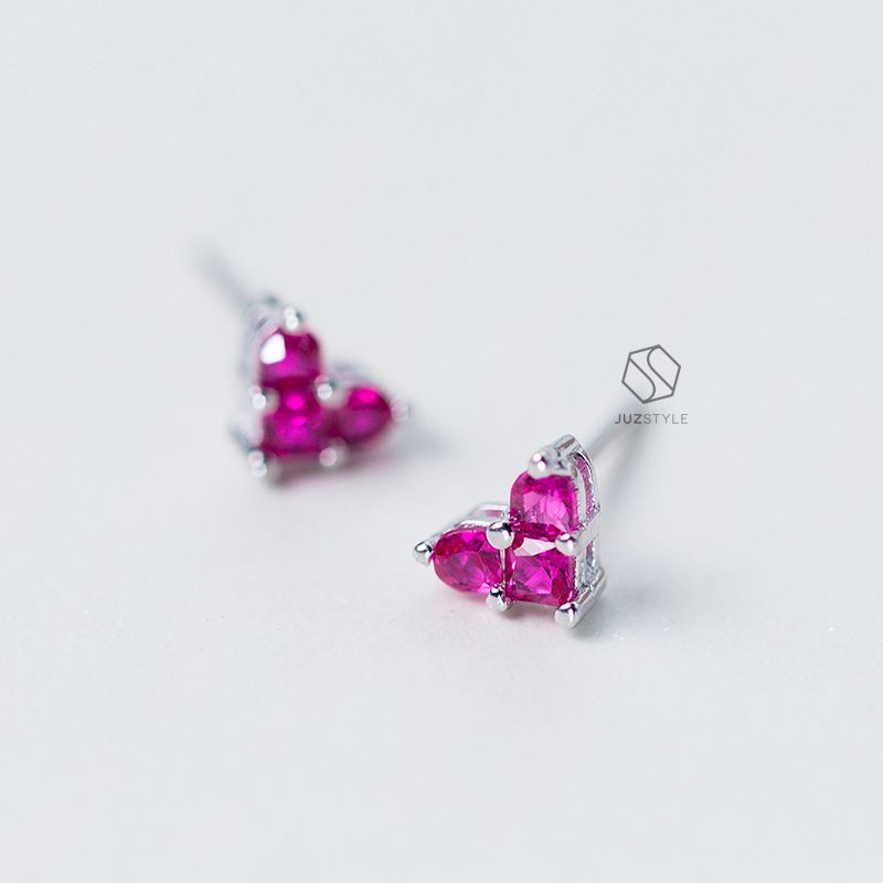  Bông tai bạc Pink CZ heart 