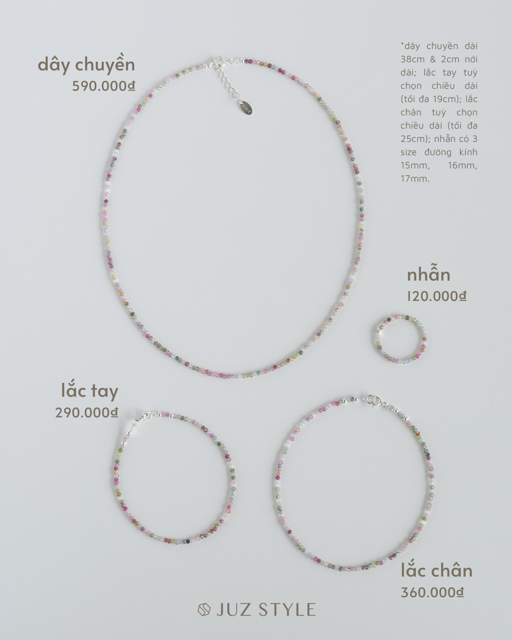  Set trang sức đá Tourmaline 1.9mm 
