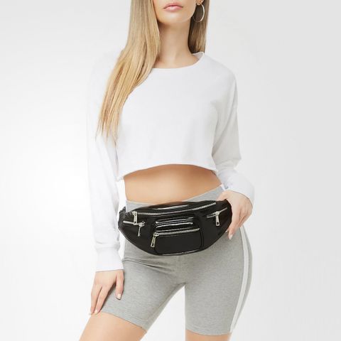Forever 21 Faux Patent Leather Fanny Bag Black BaloCenter