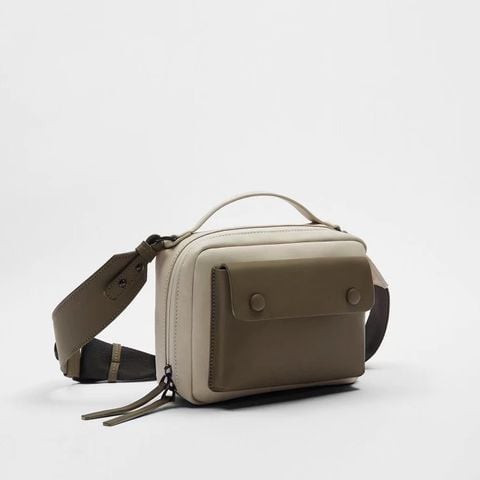 Contrasting Cross Body Bag Cream/Olive