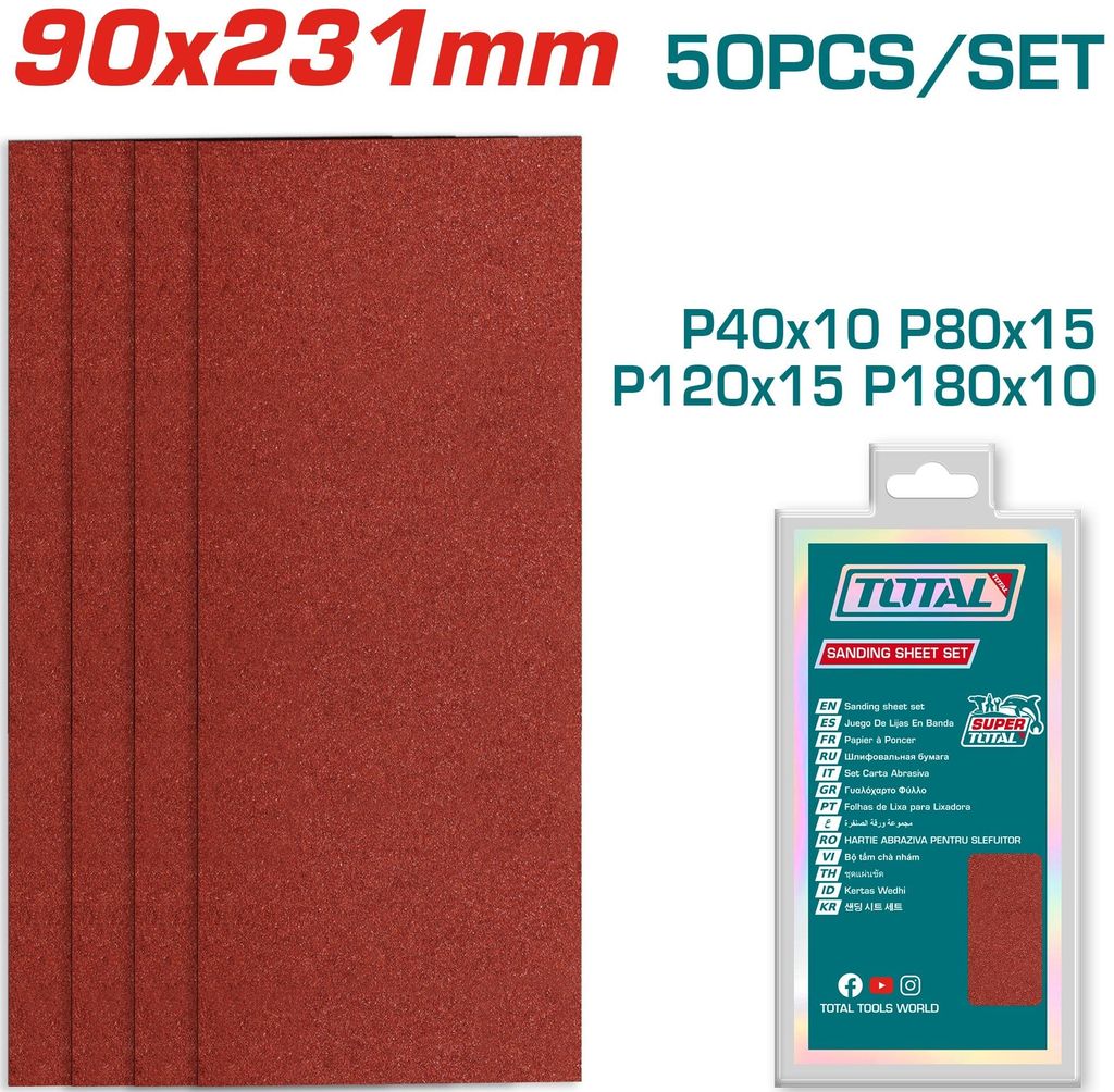 Bộ 50 Giấy Chà Nhám 90x231mm Total TAC7492412 - hình ảnh sản phẩm thực tế 1