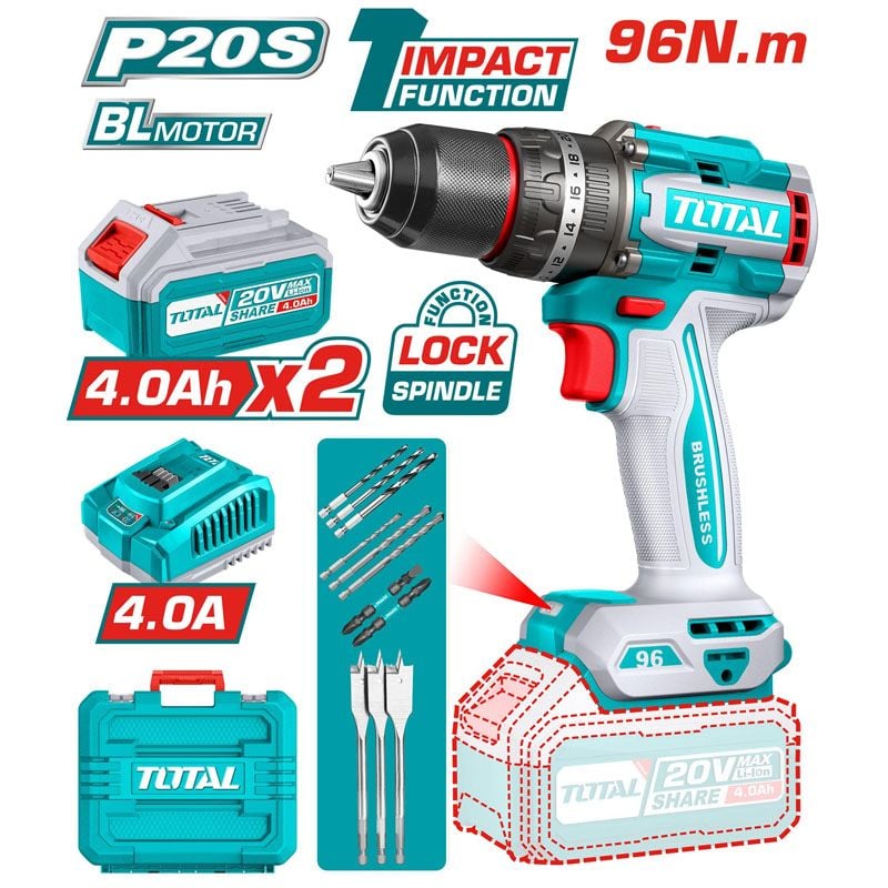 Máy Khoan Búa Không Chổi Than Dùng Pin Total 20V TIDLI20968