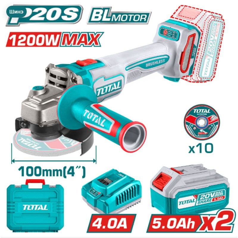Máy Mài Góc Không Chổi Than Dùng Pin Total 20V TAGLI2210032