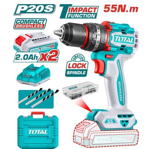 Máy Khoan Búa Pin Không Chổi Than 20V Total TIDLI20558