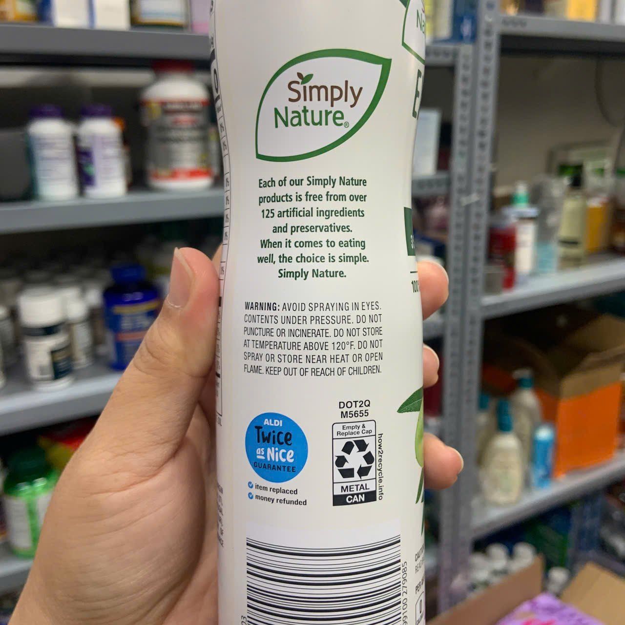 Dầu oliu nguyên chất dạng xịt ăn kiêng Simply Nature Extra Virgin Olive Oil Spray