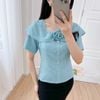 Áo kiểu nữ công sở cổ vuông tay ngắn phối hoa thời trang Eden - ASM239