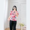 Áo kiểu nữ dáng suông công sở họa tiết hoa 3d thời trang Eden - ASM249