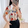 Áo kiểu nữ công sở dáng suông họa tiết hoa 3d cổ phối màu thời trang Eden - ASM244