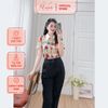 Áo kiểu nữ công sở dáng suông họa tiết hoa 3d cổ phối màu thời trang Eden - ASM244