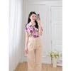 Áo kiểu nữ công sở dáng suông họa tiết hoa 3d cổ phối màu thời trang Eden - ASM244