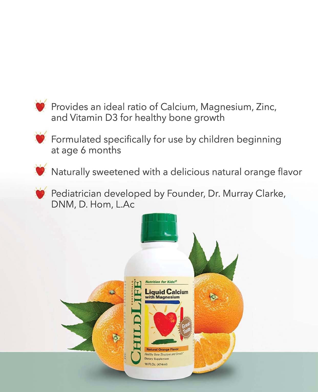 Siro bổ sung canxi, magiê và vitamin D cho trẻ Child Life Liquid Calcium and Magnesium