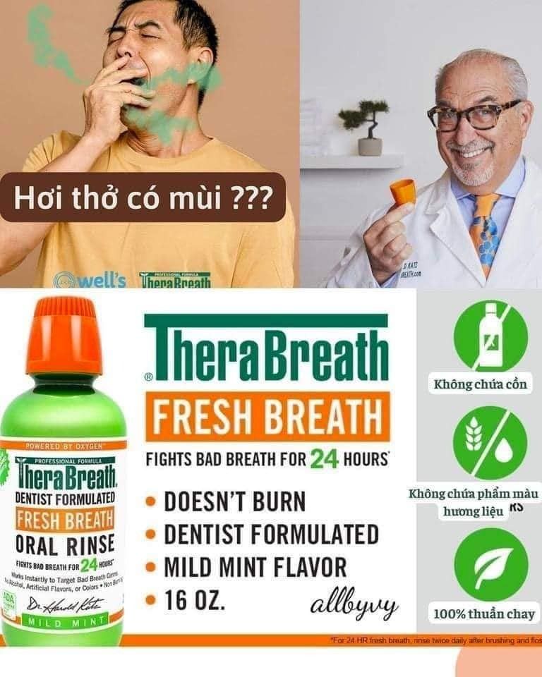 Nước súc miệng làm sạch, ngăn ngừa và giảm hôi miệng TheraBreath