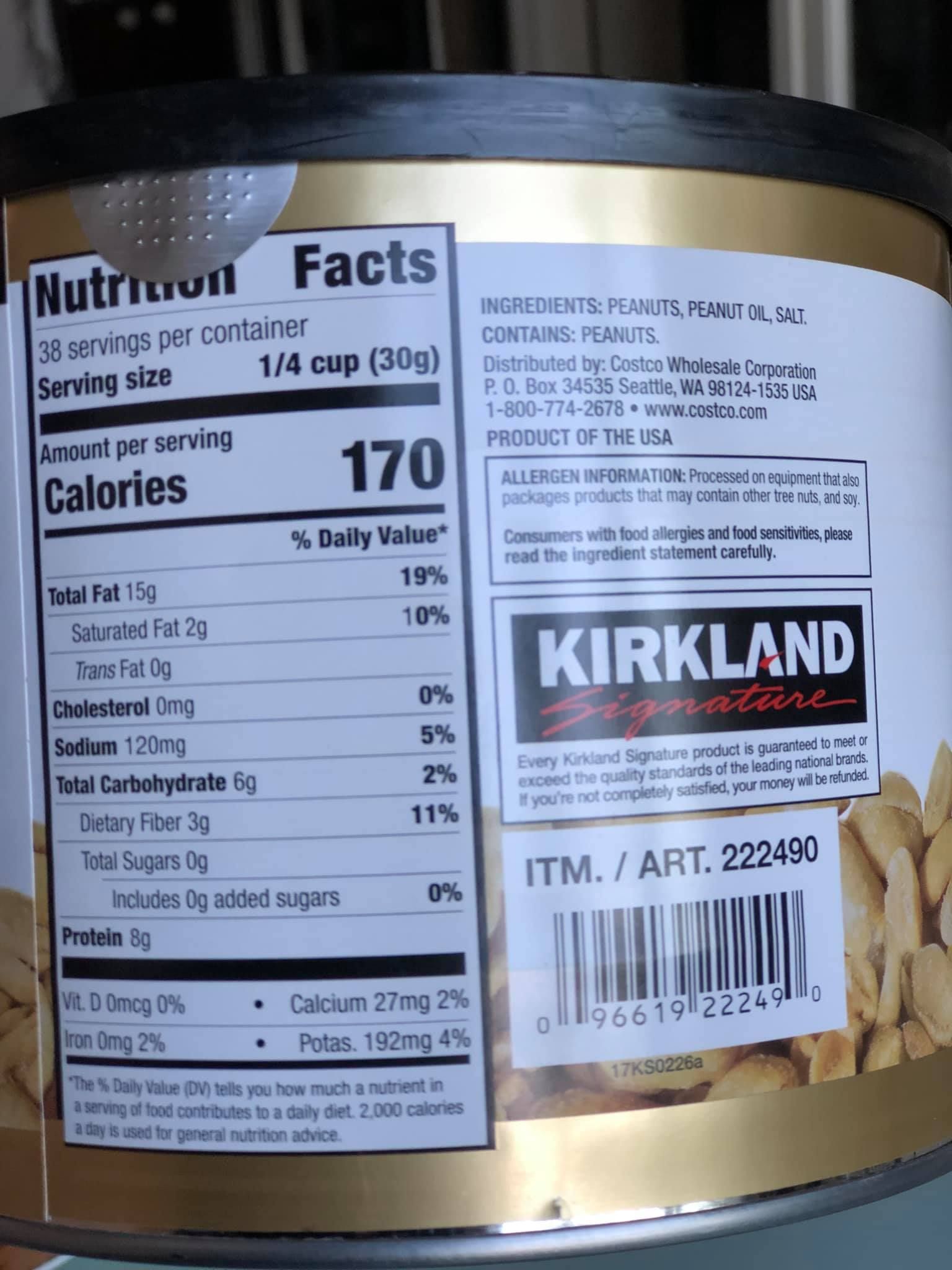 Đậu phộng rang muối Kirkland Super Extra Large Peanuts - 1,13kg