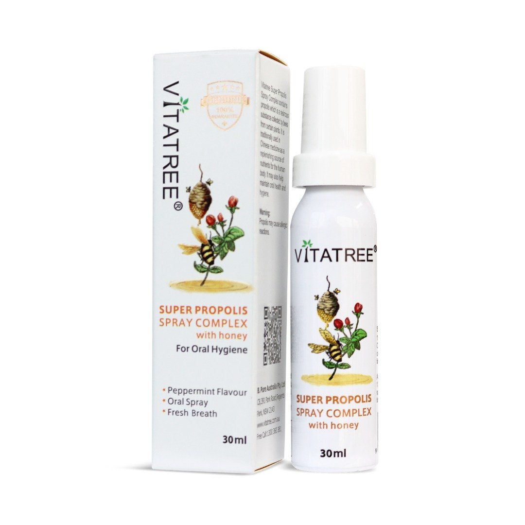 Chai xịt keo ong kháng khuẩn, giảm đau họng Vitatree Super Propolis Spray Complex with Honey