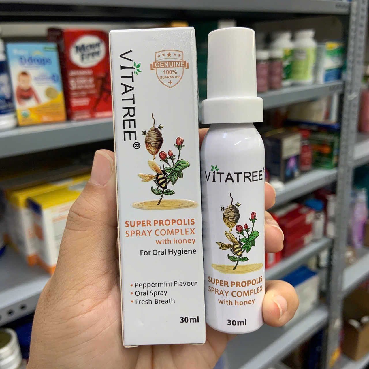 Chai xịt keo ong kháng khuẩn, giảm đau họng Vitatree Super Propolis Spray Complex with Honey