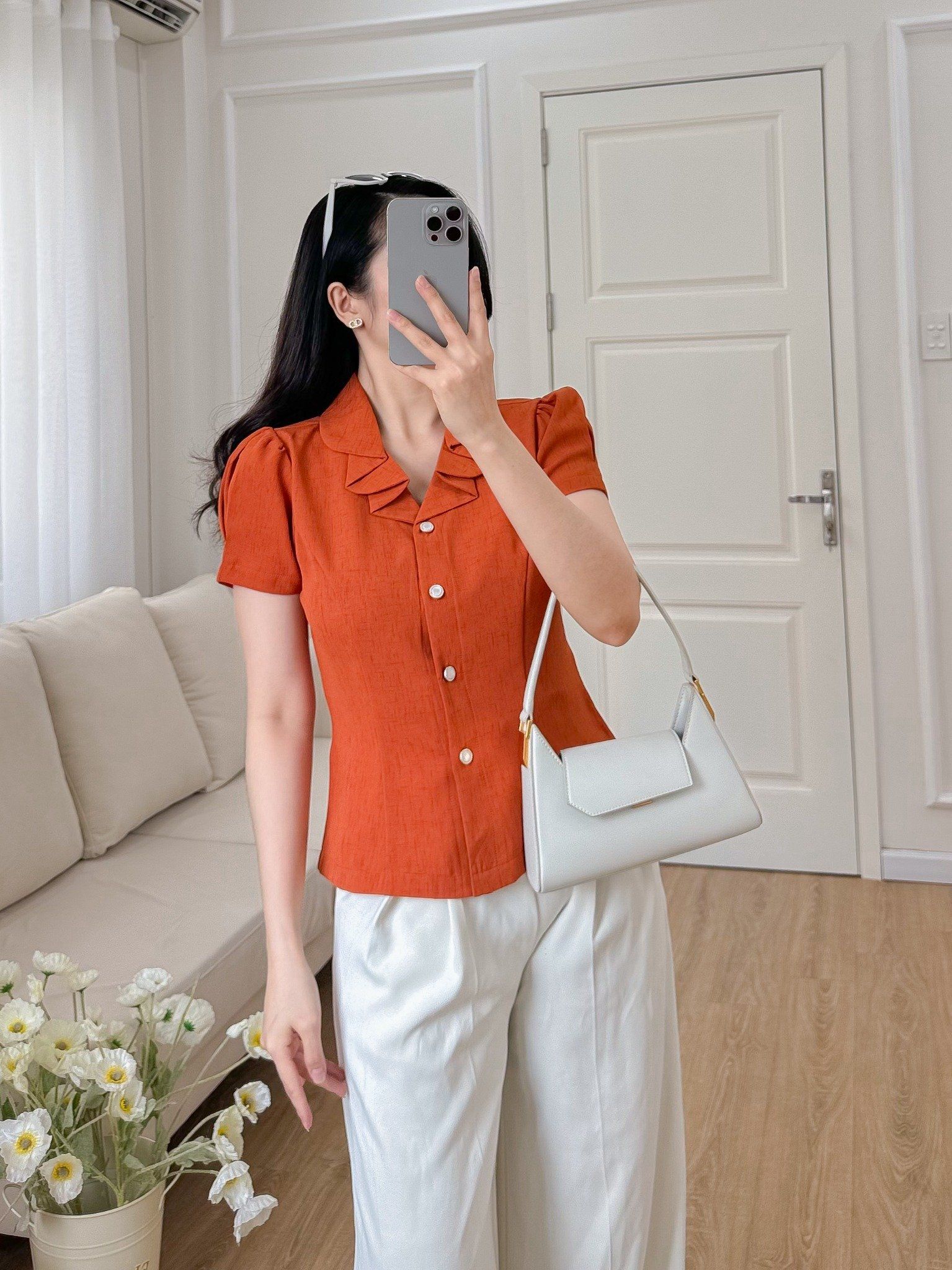 Áo công sở nữ thời trang Eden – ASM266 cổ bẻ phối bèo