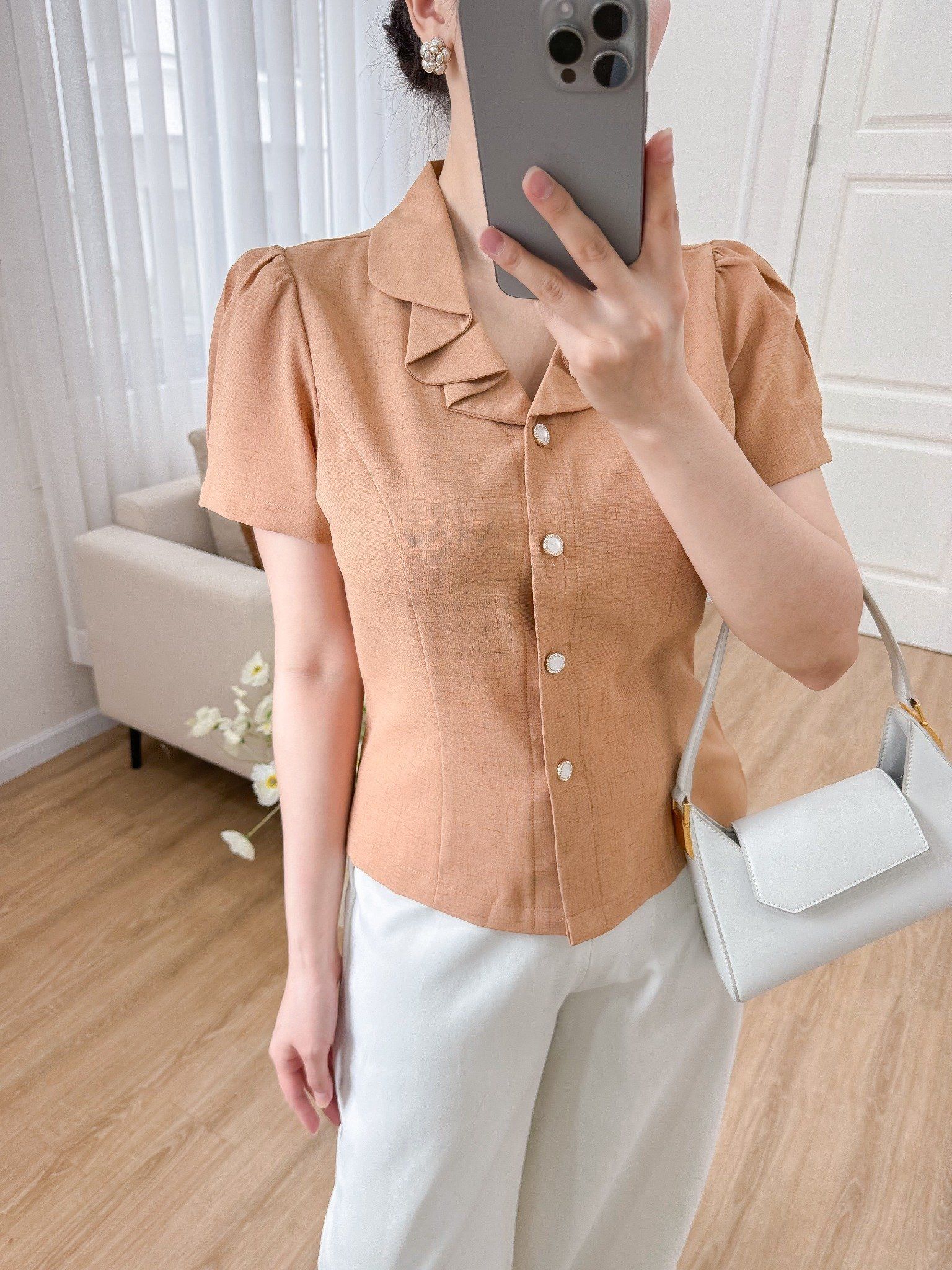 Áo công sở nữ thời trang Eden – ASM266 cổ bẻ phối bèo