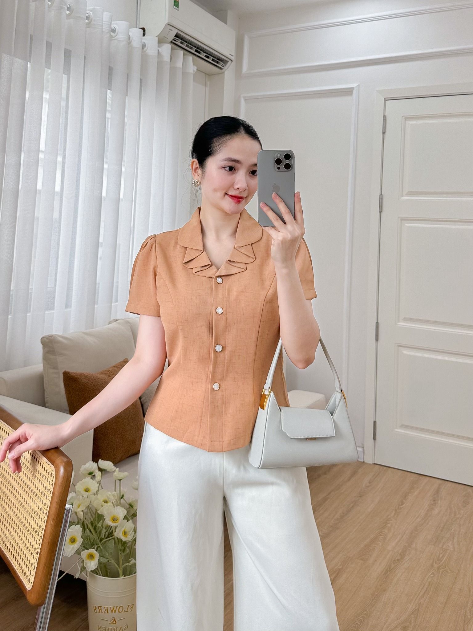 Áo công sở nữ thời trang Eden – ASM266 cổ bẻ phối bèo