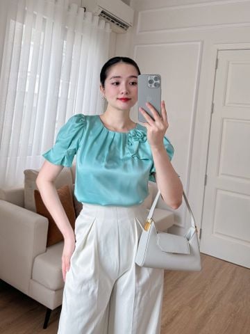  Áo công sở nữ thời trang Eden – ASM267 tay ngắn phối hoa nổi 