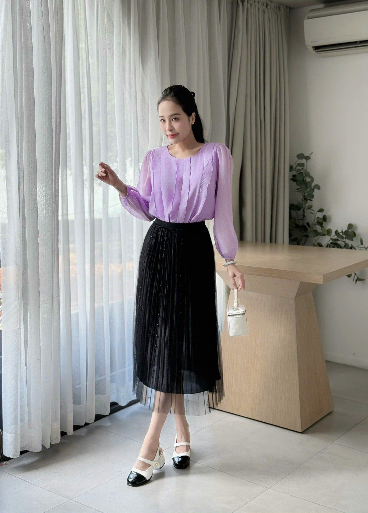 Áo công sở tay dài cổ tròn thời trang Eden - ASM260