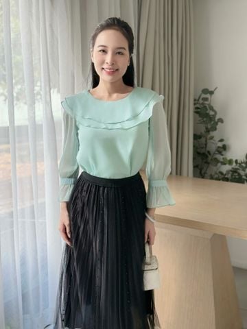  Áo công sở tay lỡ cổ tròn bèo hai lớp thời trang Eden - ASM259 