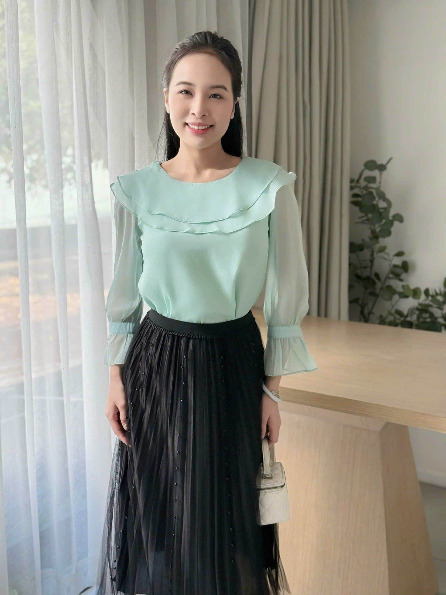 Áo công sở tay lỡ cổ tròn bèo hai lớp thời trang Eden - ASM259