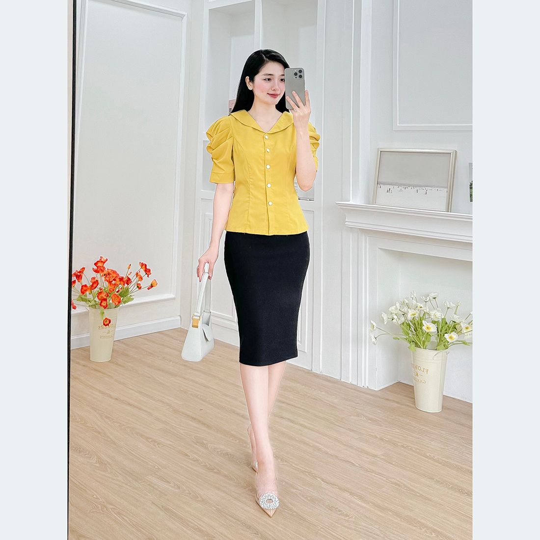 Áo kiểu cổ sen tay phồng thời trang Eden - ASM232