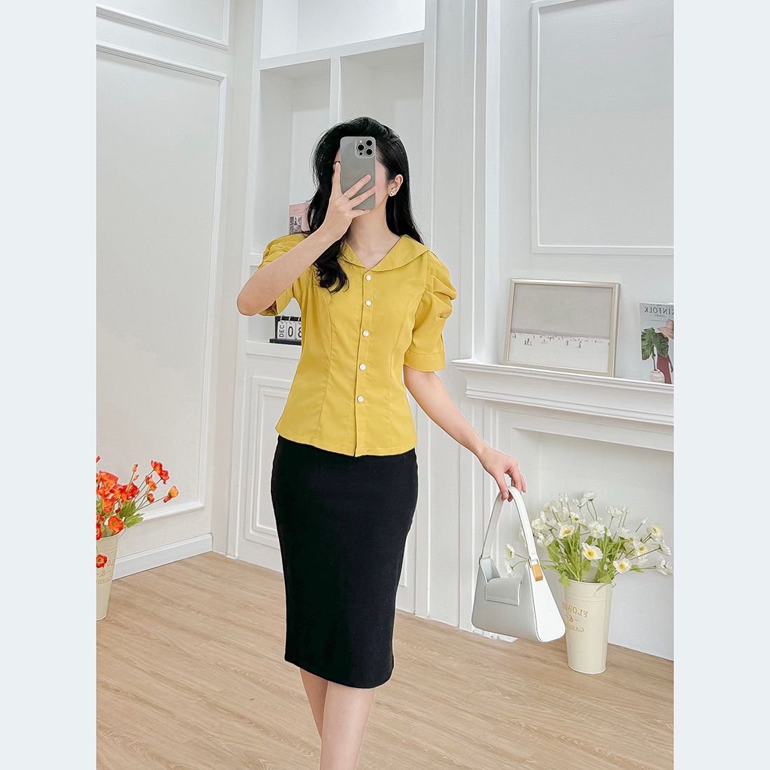 Áo kiểu cổ sen tay phồng thời trang Eden - ASM232