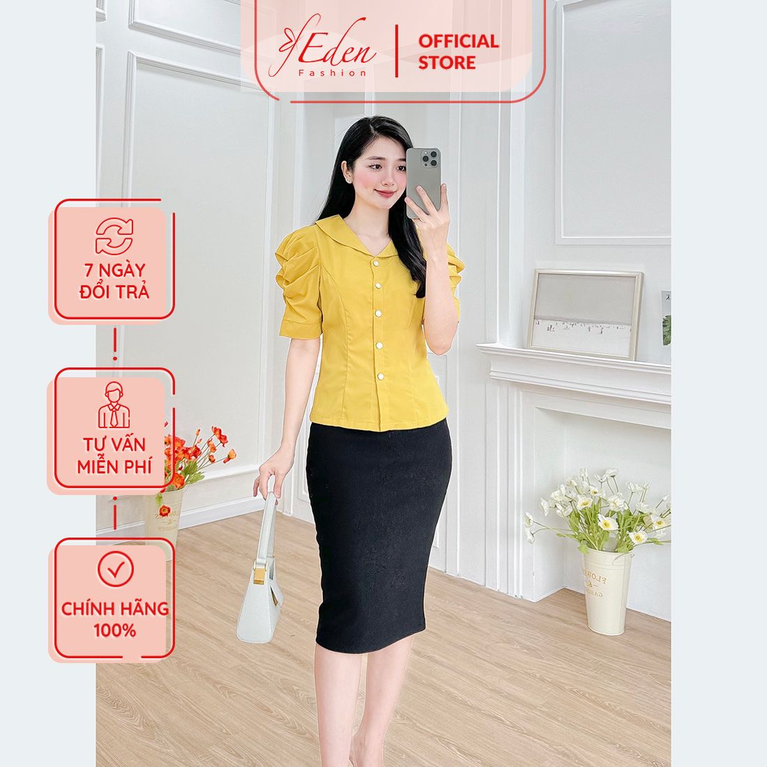 Áo kiểu cổ sen tay phồng thời trang Eden - ASM232