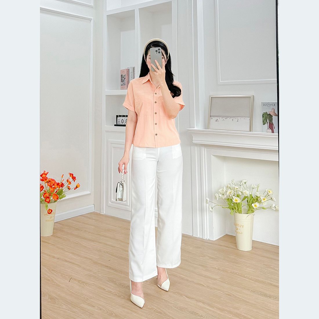 Áo kiểu cổ sơ mi phối túi thời trang Eden - ASM236
