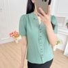 Áo kiểu cổ v cách điệu tay ngắn phối nút - ASM234