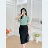 Áo kiểu cổ v cách điệu tay ngắn phối nút - ASM234