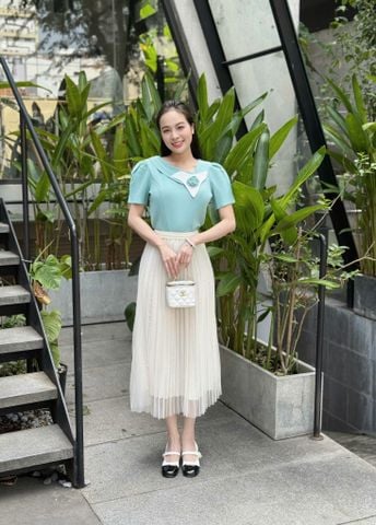  Áo kiểu công sở cổ lệch tay phồng phối hoa thời trang Eden - ASM262 