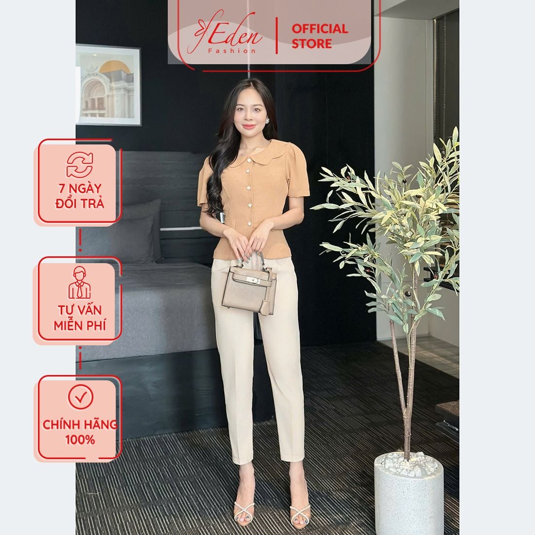 Áo kiểu công sở cổ sen vạt bầu thời trang Eden - ASM250