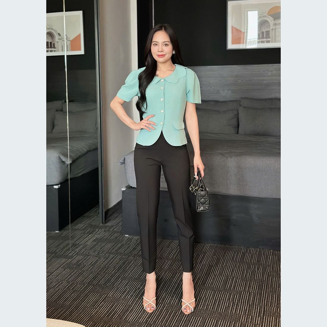 Áo kiểu công sở cổ sen vạt bầu thời trang Eden - ASM250