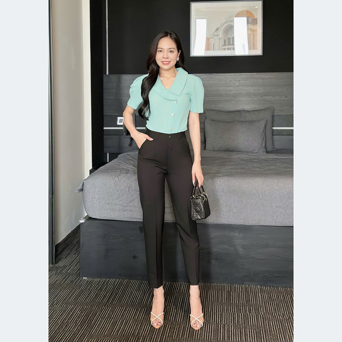 Áo kiểu công sở cổ vest cách điệu thời trang Eden - ASM252