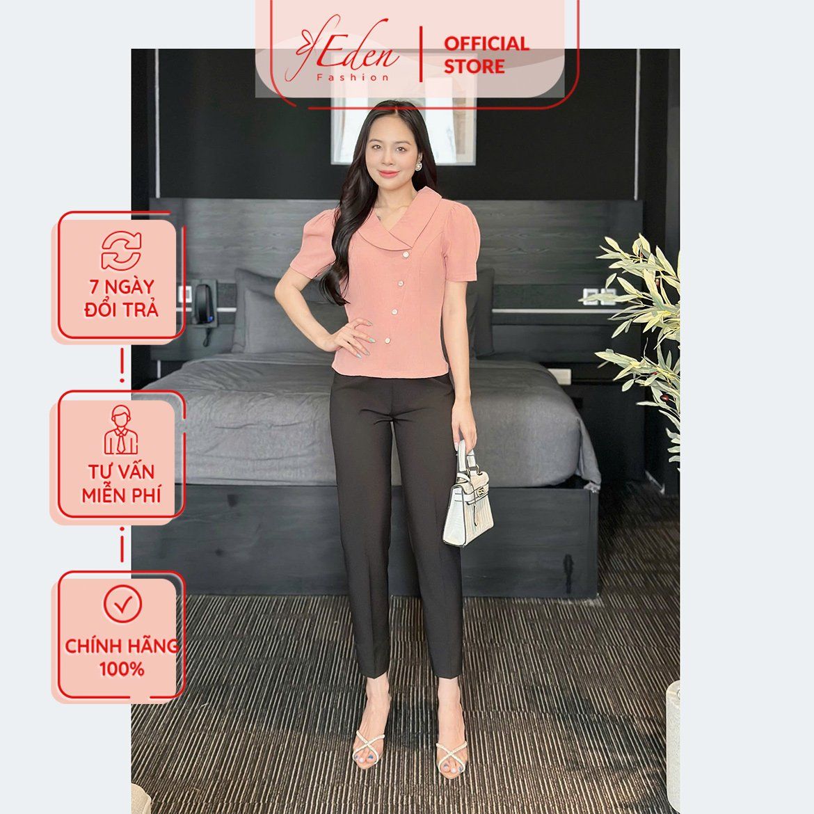 Áo kiểu công sở cổ vest cách điệu thời trang Eden - ASM252