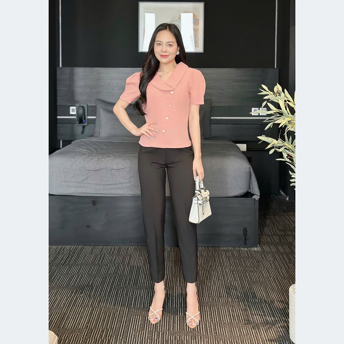 Áo kiểu công sở cổ vest cách điệu thời trang Eden - ASM252