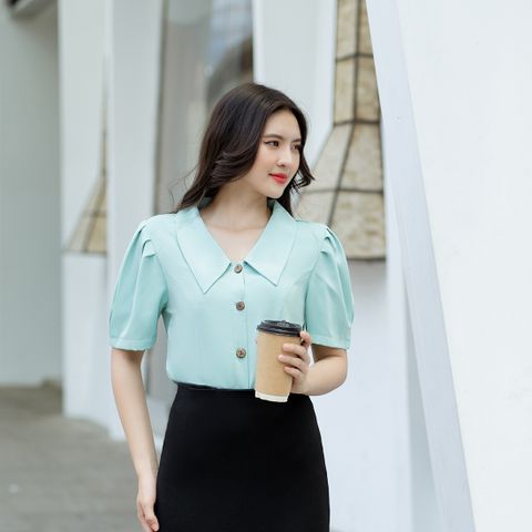  Áo kiểu công sở thời trang Eden cổ v tay phồng - ASM213 