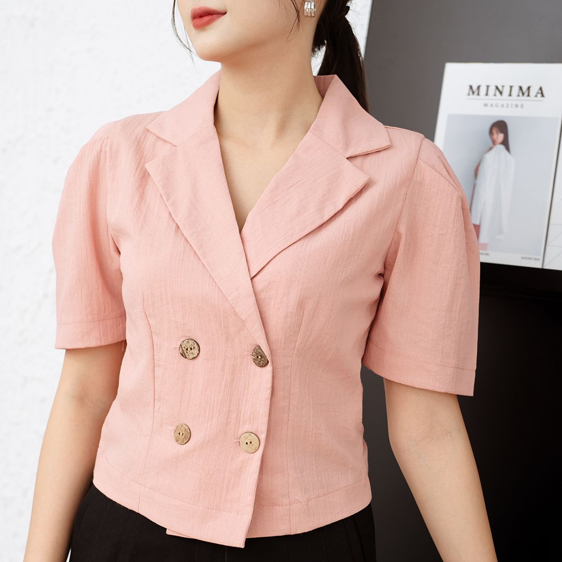 Set Công Sở NK Fashion Áo Cổ Vest Tay Lỡ Kèm Quần Ống Suông Lưng Cao