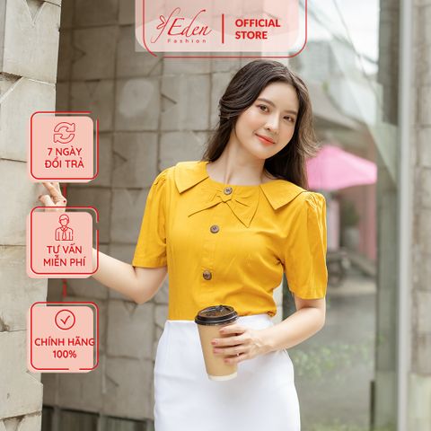  Áo kiểu nữ công sở cổ nơ phối nút thời trang Eden - ASM210 