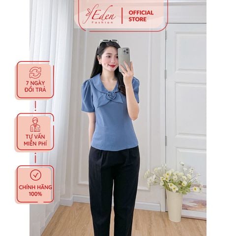  Áo kiểu nữ công sở cổ sen phối hoa thời trang Eden - ASM247 